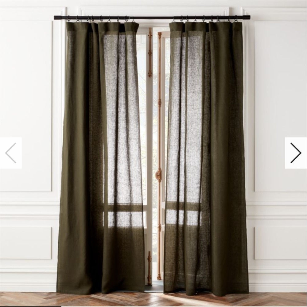 CB2 European Flax Certified Linen Curtain Panel Green 48x96 NEW 1PC Non Blackout